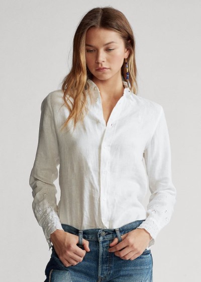 Camisa Polo Ralph Lauren Eyelet Linen Mulher 96175-VLOI